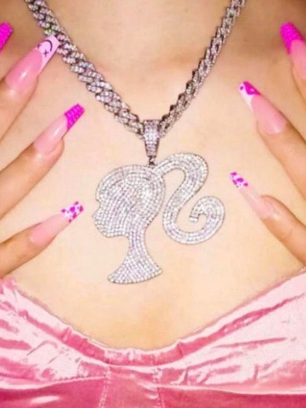 Barbie Cuban Pendant Necklace 16 Inch silver